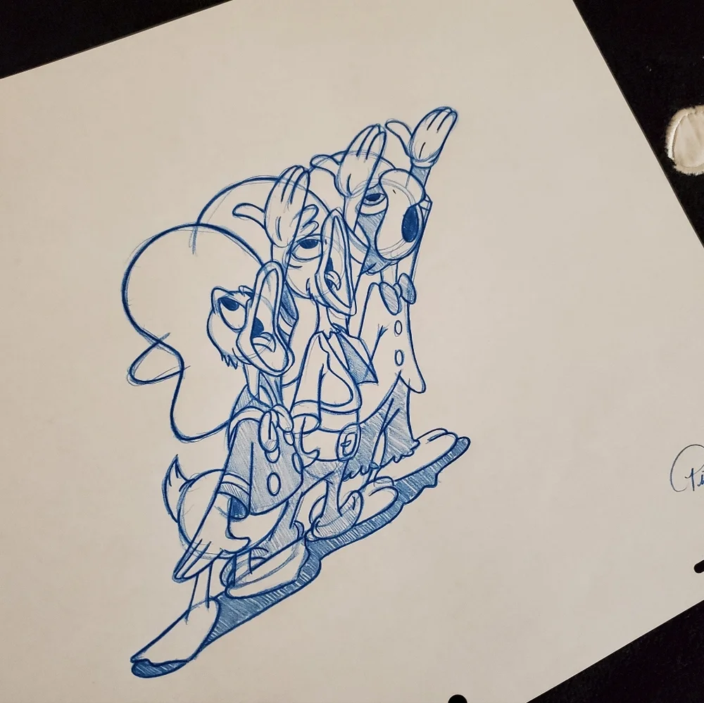 Disney Three Caballeros Donald Jose Panchito Drawing/Sketch animation signed Art - Picture 2 of 4